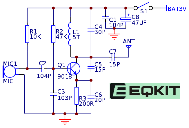 circuit diagram for 70 MHz FM wireless microphone